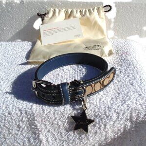 NEW COACH NAVY BLUE LEATHER BROWN JACQUARD SIGNATURE C DOG PET COLLAR 61353 S